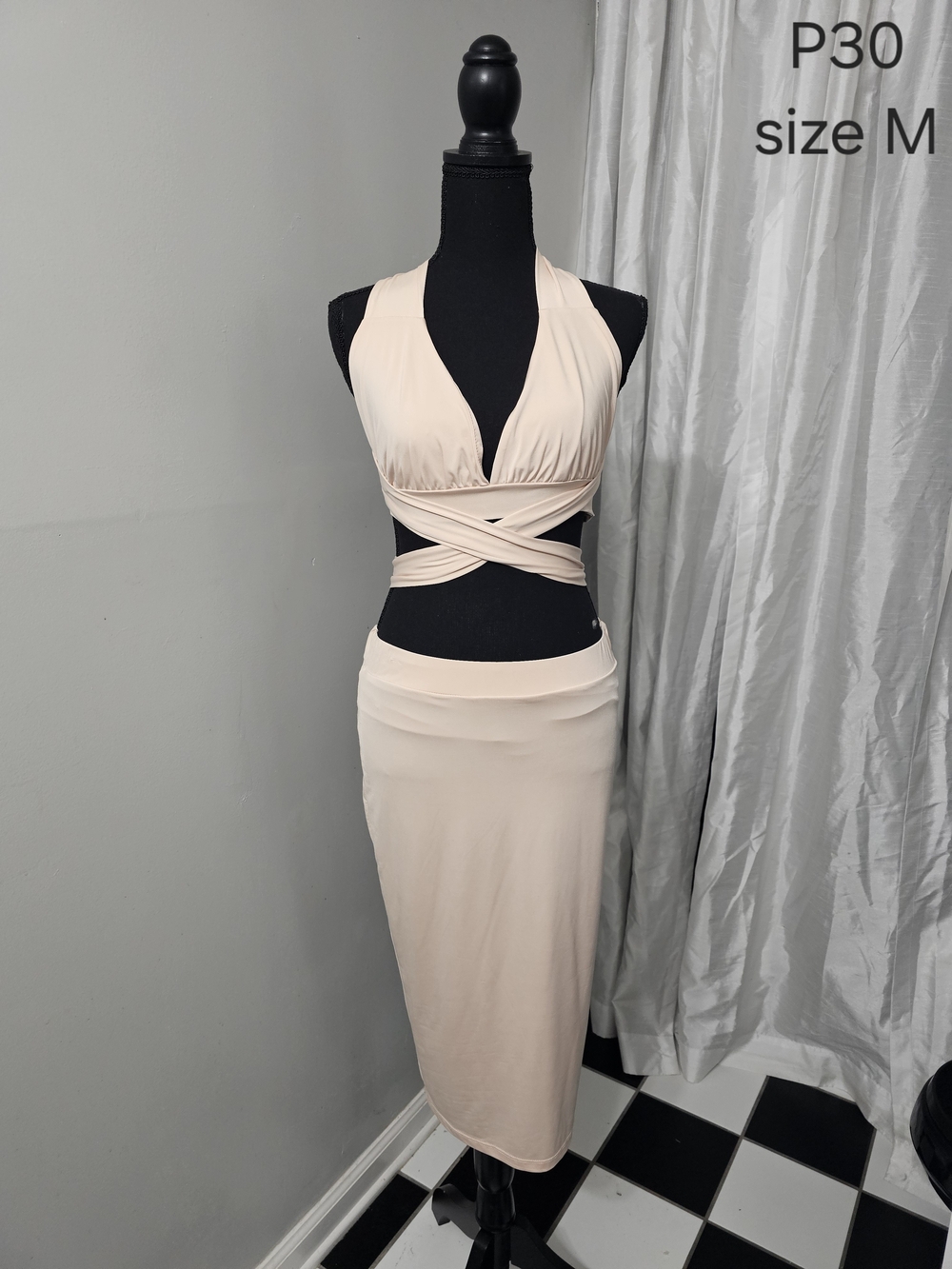 Sleeveless Wrap Midi Dress in Light Nude